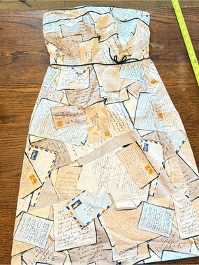 J. Crew vintage Beige and Light Blue Handwritten Letter Print Cotton Dress